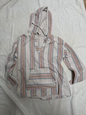 Roxy Cream Hoodie with Coral and Teal Stripes